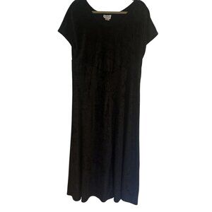 Mark FERREL VNTG Black Maxi Dress short sleeves Velour Velvet Like Fabric L